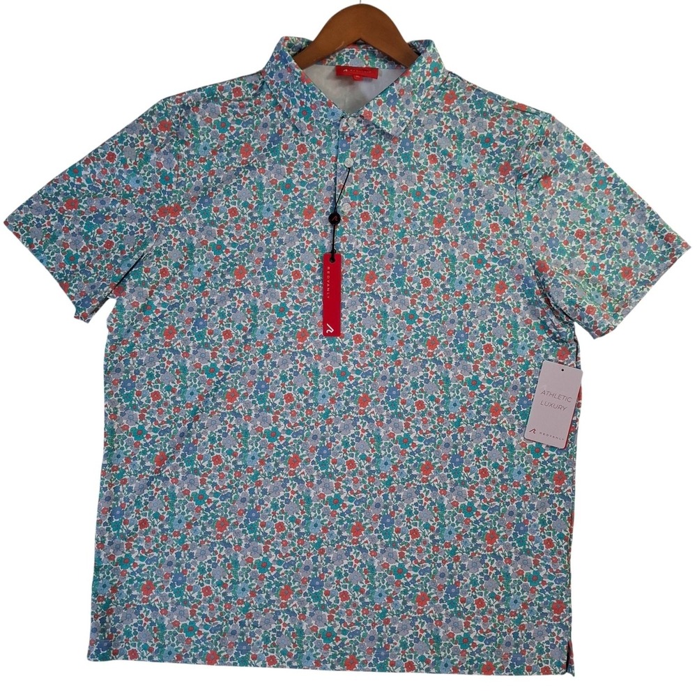 REDVANLY Louis Polo Shirt Men's XL White Floral 4-Way Stretch Performance